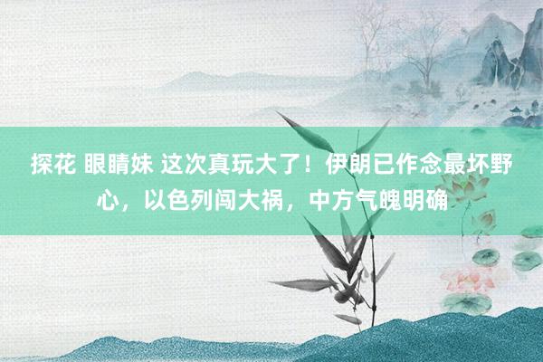 探花 眼睛妹 这次真玩大了！伊朗已作念最坏野心，以色列闯大祸，中方气魄明确