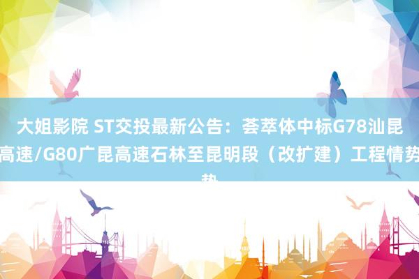 大姐影院 ST交投最新公告：荟萃体中标G78汕昆高速/G80广昆高速石林至昆明段（改扩建）工程情势