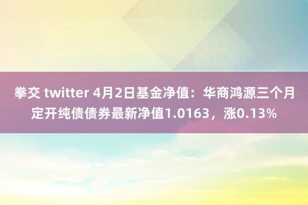 拳交 twitter 4月2日基金净值：华商鸿源三个月定开纯债债券最新净值1.0163，涨0.13%